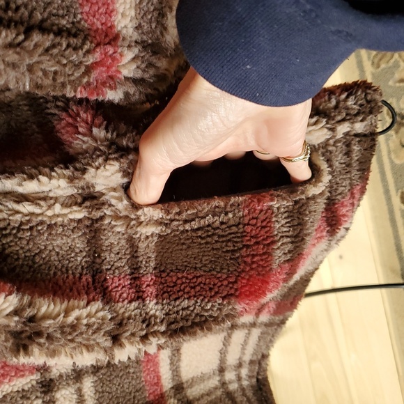 Woolrich Brown Plaid Heavy Fleece 1/4 Zip Pullover Sz. XL Jacket w Pockets - Picture 5 of 12